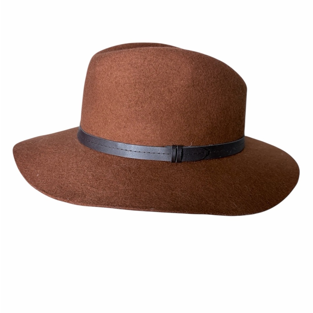 Ecote Brown Wool Wide-Brim Fedora Hat Black Band Boho Rancher